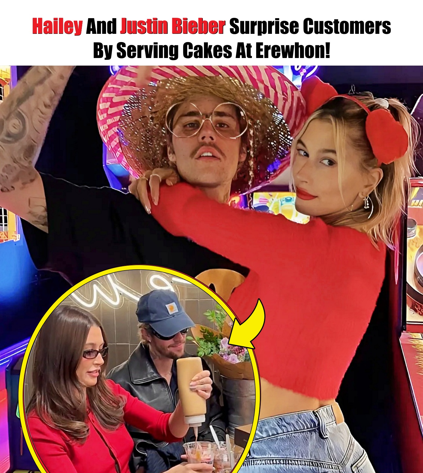 Hailey And Justin Bieber Surprise Customers By Serving Cakes At Erewhon!